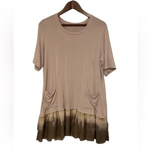 LORI GOLDSTEIN LOGO Womens Large Pink Layered Laced Short Sleeve Top Pockets